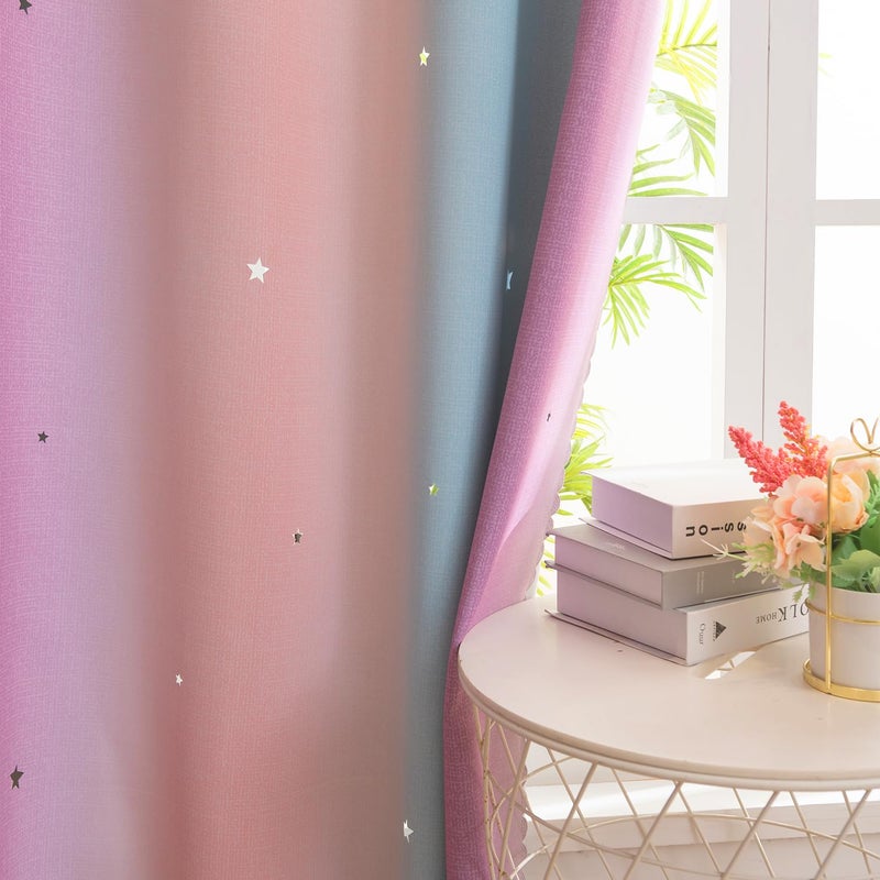 Yancorp Curtains for Girls Bedroom Kids Room Curtain Colorful Window Nursery Curtain 63 inches Length Room Darkening Grommet 2 Layers (Pink Purple, W52 X L63) - Image 5