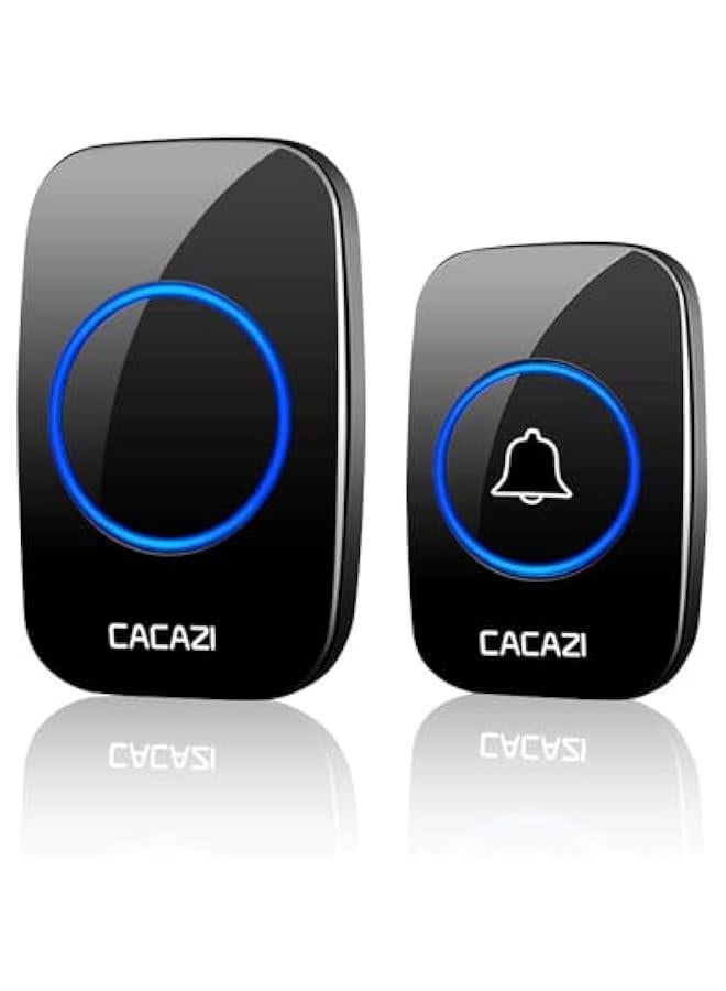Wireless Doorbell kit, Plug-in Receiver, Waterproof Push on with 1000 feet Operating Range, 5 Volume Levels, 60 Chimes, LED flash u0026 CD Sound For Home/Office/Classroom Use (1X1 Black) - Image 1