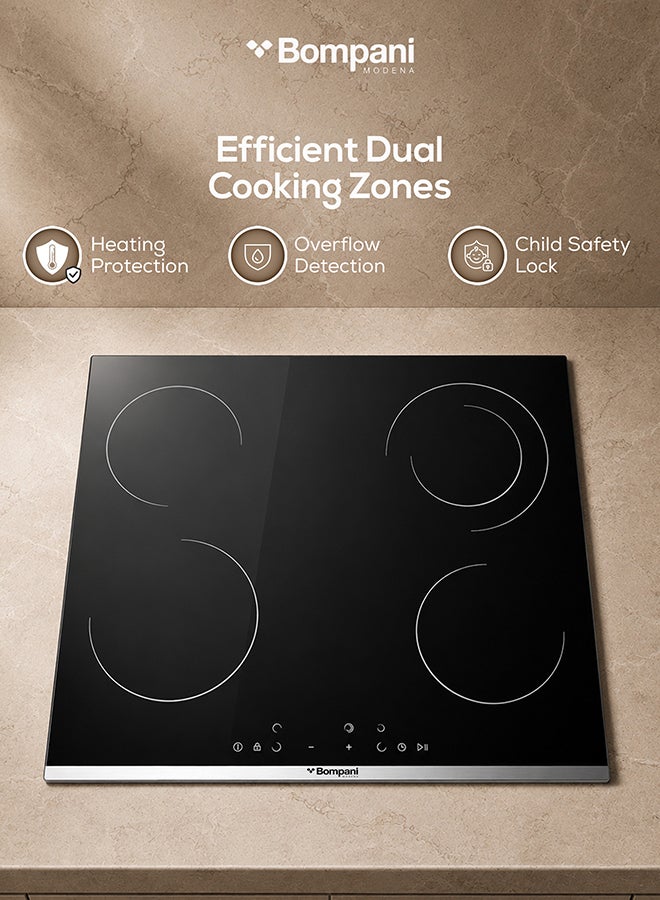 Bompani 60cm Built-In Vitroceramic Hob - Hi-light Electrical Hob, 4 Cooking Zones, 10 Power Levels -  One Year Manufacturer Warranty - BO273TIT Black - Image 4