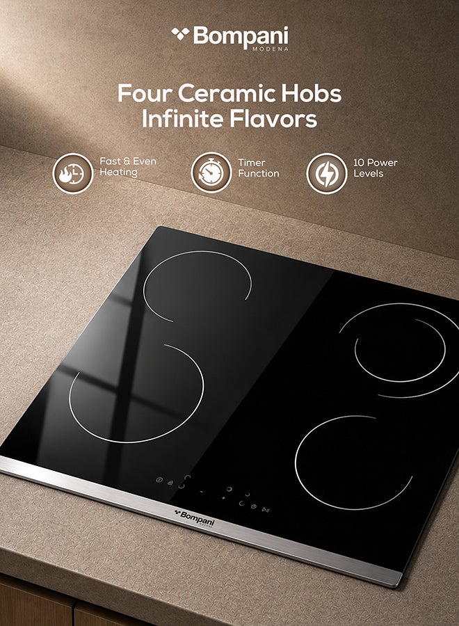Bompani 60cm Built-In Vitroceramic Hob - Hi-light Electrical Hob, 4 Cooking Zones, 10 Power Levels -  One Year Manufacturer Warranty - BO273TIT Black - Image 3