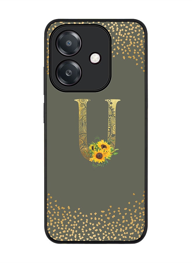 Stylizedd For Oppo A5i Case,Slim fit Camera Protection, Shockproof Thin Phone cover  - Custom Floral Monogram - U  (Olive Green )