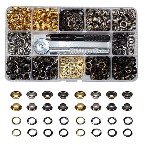INNETOC 400 Sets 4 Color Brass Grommet Eyelets Kit Tool 6mm 1/4" Inside Diameter with Setting Tool Canvas Clothes Leather Self Backing Tool - Image 1