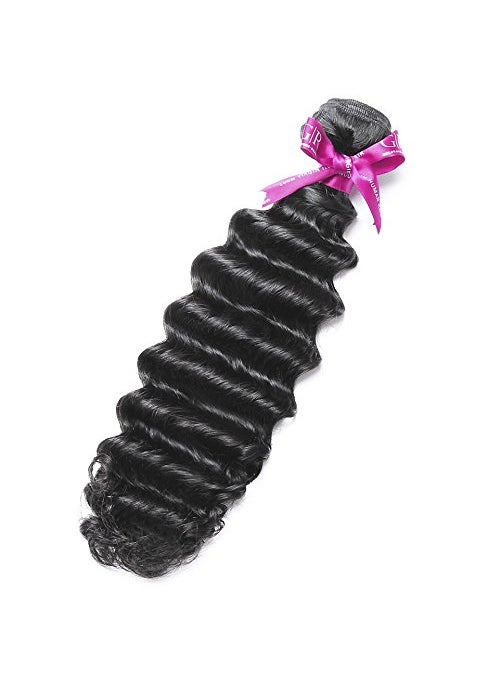 GoldRose - Beauty Grade 6A 100 Unprocessed Peruvian Virgin Human Hair Deep Wave Remy Hair Weave Deep Curly 1 Bundle Natural Black 16 - Image 1