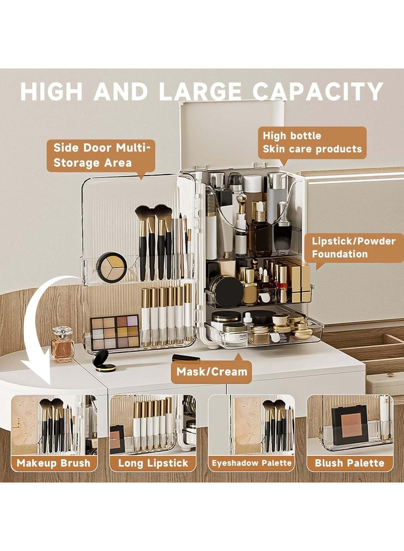 Sharpdo Large Capacity Makeup Organizer for Vanity with Lid,Dustproof Skincare Organizers Cosmetics Storage Rack with Drawers Waterproof Cosmetic Storage Display Case Makeup Box Perfume - Image 2