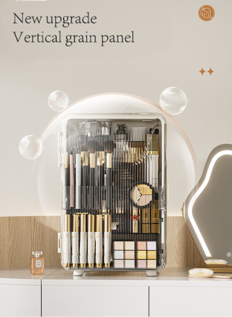 Sharpdo Large Capacity Makeup Organizer for Vanity with Lid,Dustproof Skincare Organizers Cosmetics Storage Rack with Drawers Waterproof Cosmetic Storage Display Case Makeup Box Perfume - Image 4