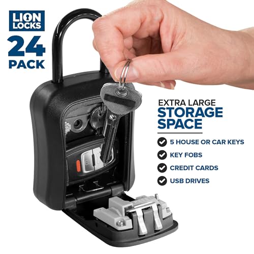 Lion Locks Key Lock Box for Keys with Code (24 Pack) 4 Digit Combination Lockbox for Keys Outdoor, Portable, Waterproof, Realtor Lock Box, Black - Image 2