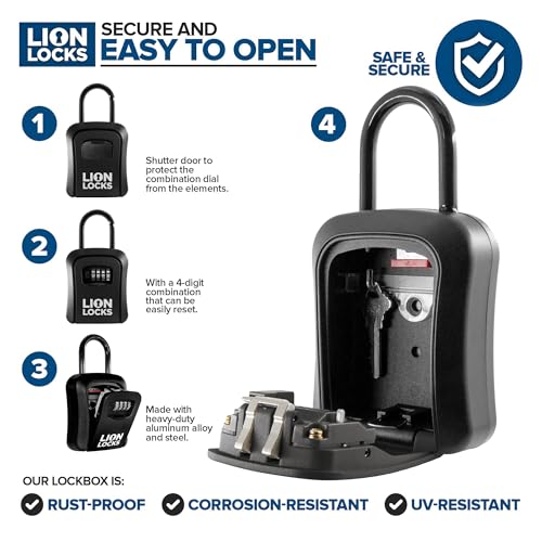 Lion Locks Key Lock Box for Keys with Code (24 Pack) 4 Digit Combination Lockbox for Keys Outdoor, Portable, Waterproof, Realtor Lock Box, Black - Image 3