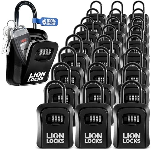 Lion Locks Key Lock Box for Keys with Code (24 Pack) 4 Digit Combination Lockbox for Keys Outdoor, Portable, Waterproof, Realtor Lock Box, Black - Image 1