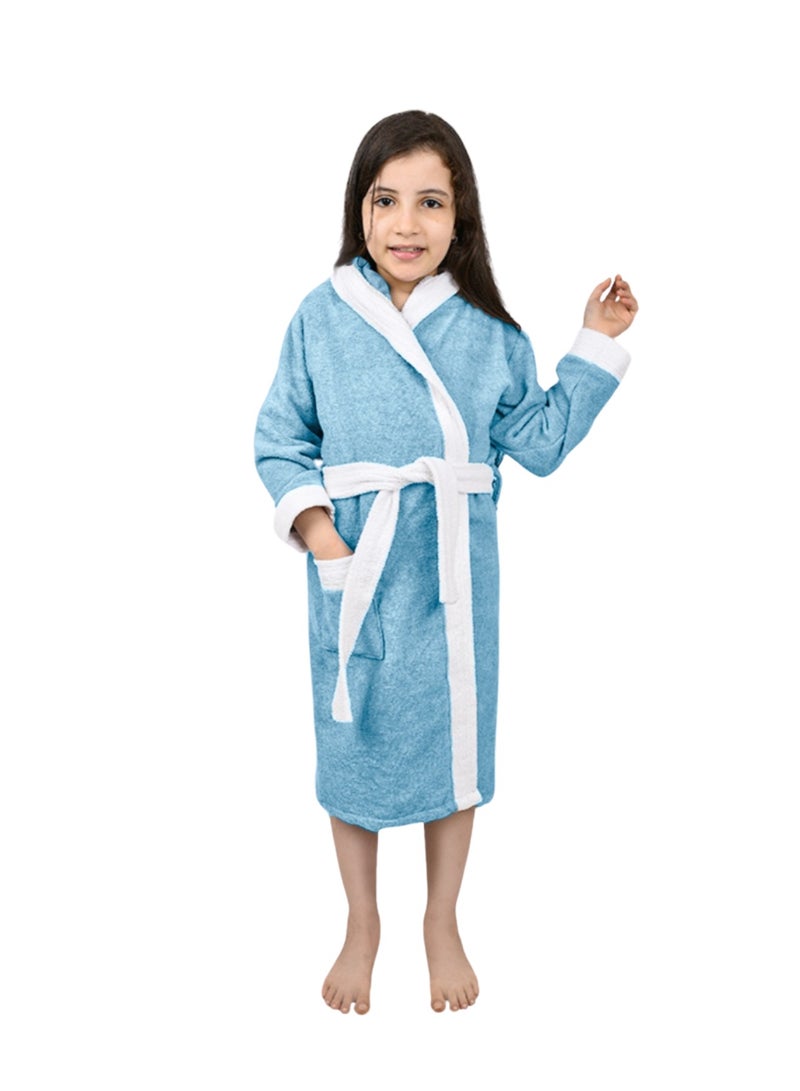 Banotex Sky Blue Pure Cotton Kids Bathrobe with Hood Comfortable for Kids - Girls and Boys - Image 1