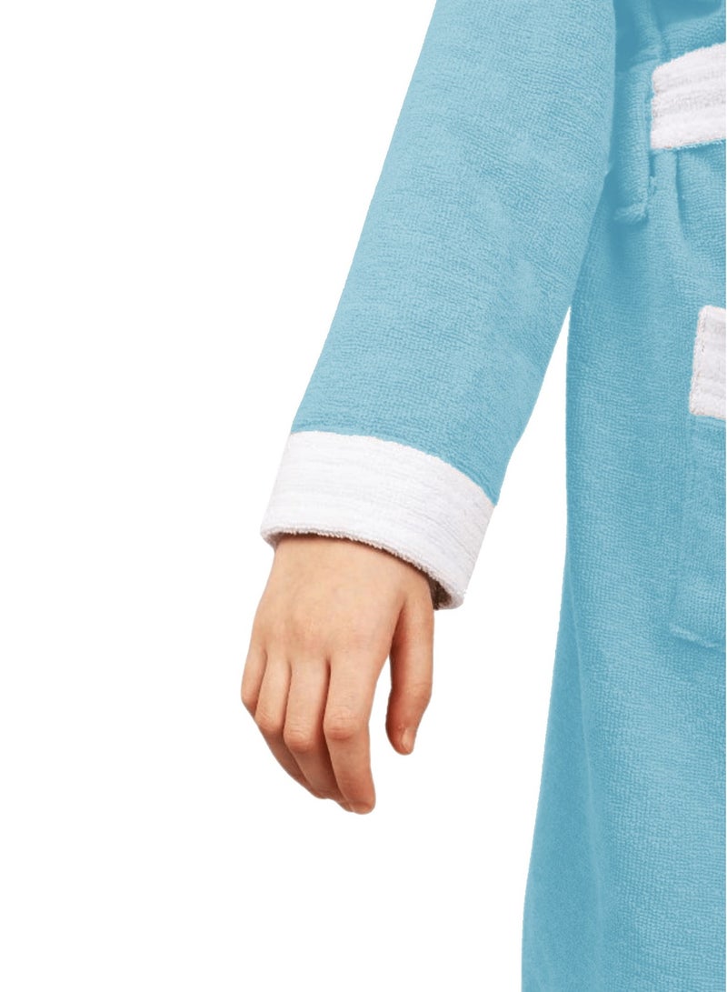 Banotex Sky Blue Pure Cotton Kids Bathrobe with Hood Comfortable for Kids - Girls and Boys - Image 2