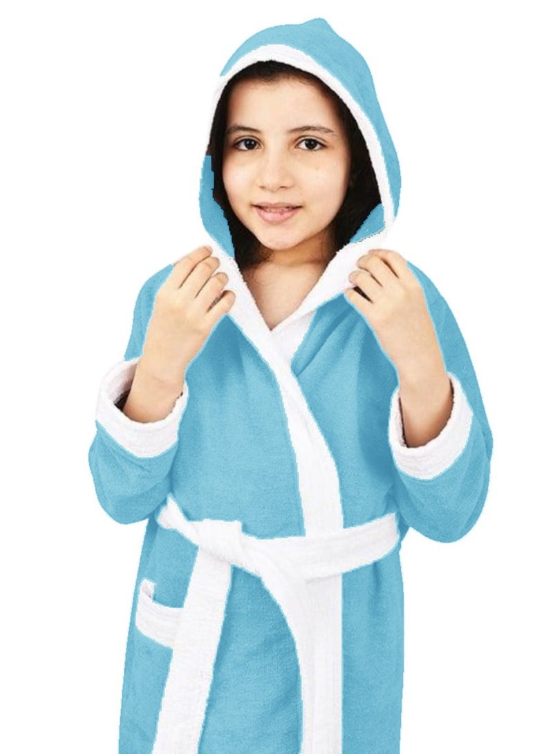 Banotex Sky Blue Pure Cotton Kids Bathrobe with Hood Comfortable for Kids - Girls and Boys - Image 3
