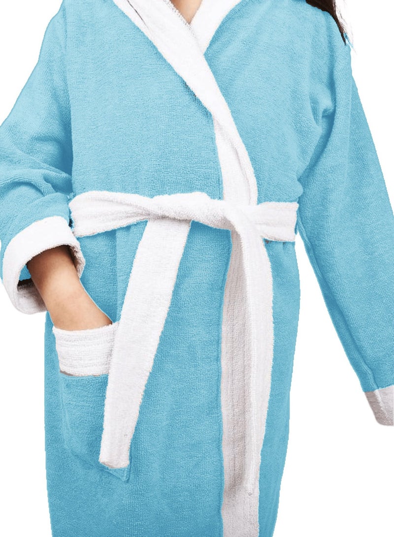 Banotex Sky Blue Pure Cotton Kids Bathrobe with Hood Comfortable for Kids - Girls and Boys - Image 4