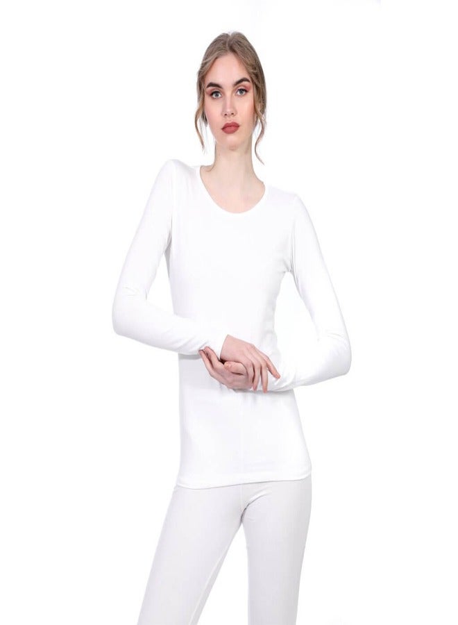 دايس بادي ابيض طويل الأكمام ليكرا بدون رقبه - Image 1