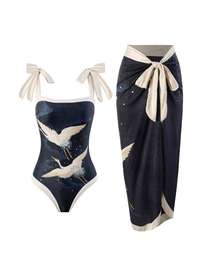 إسكدنيا 2024 European And American Swimsuit Two-piece Holiday Bikini Beach Swimsuit French Retro One-piece Bikini Women-Color:gauze Skirt- - Image 2