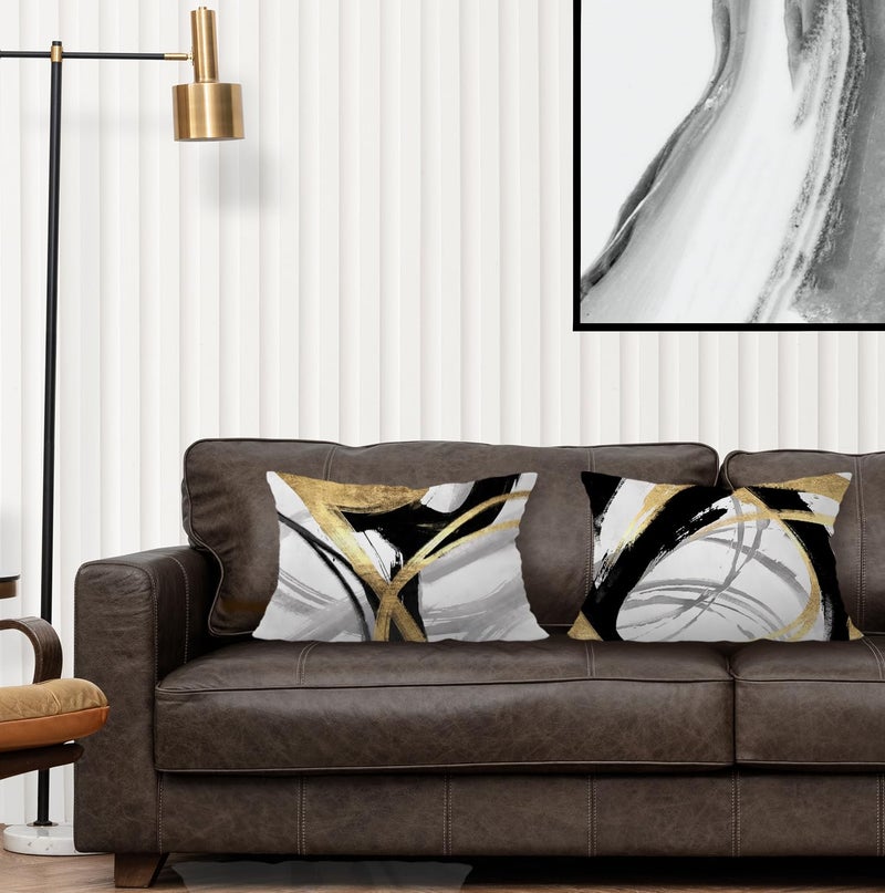 Supwhd Black White and Gold Pillow Covers  Abstract Black and Gold Pillow Covers 12x20 Set of 2  Modern Boho Home Decor  Black and Gold Pillows Decorative Throw Pillows for Couch Living Room Bedroom - Image 2