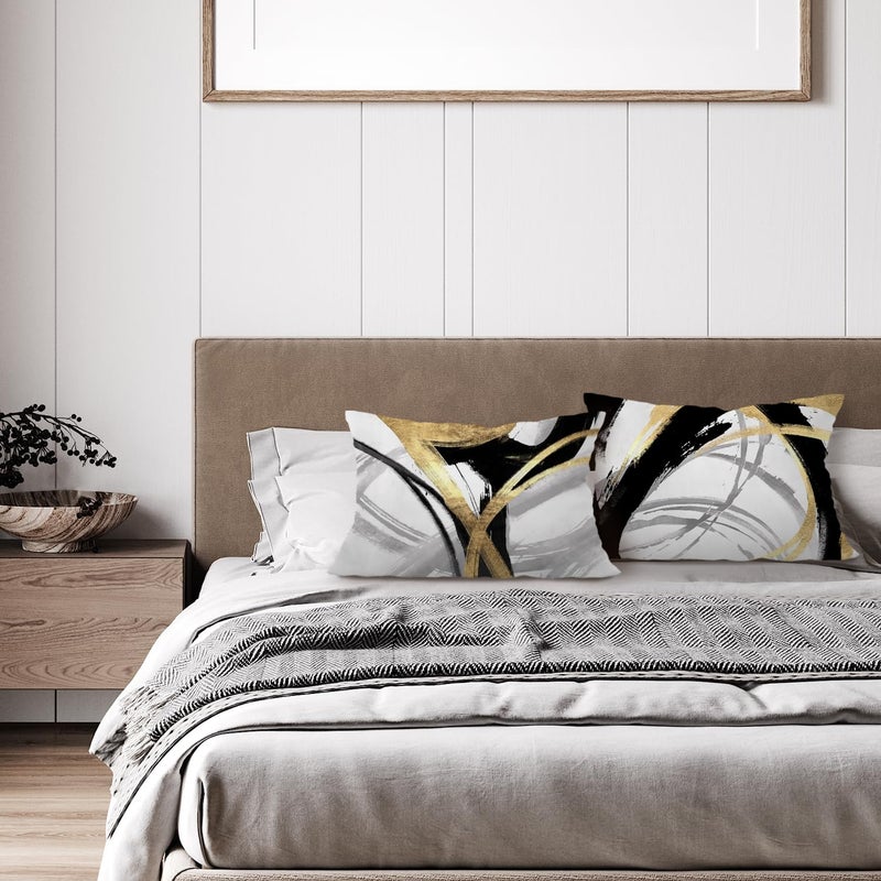 Supwhd Black White and Gold Pillow Covers  Abstract Black and Gold Pillow Covers 12x20 Set of 2  Modern Boho Home Decor  Black and Gold Pillows Decorative Throw Pillows for Couch Living Room Bedroom - Image 3
