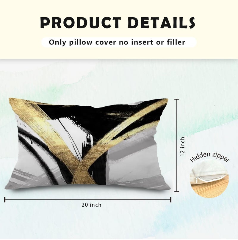 Supwhd Black White and Gold Pillow Covers  Abstract Black and Gold Pillow Covers 12x20 Set of 2  Modern Boho Home Decor  Black and Gold Pillows Decorative Throw Pillows for Couch Living Room Bedroom - Image 5