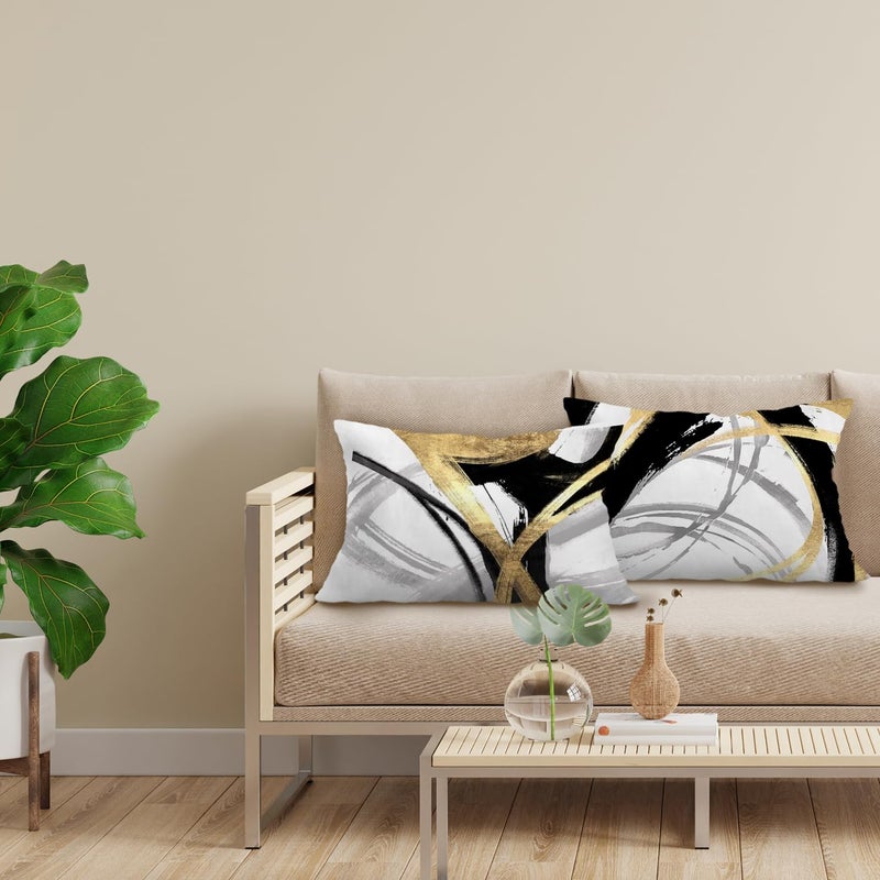 Supwhd Black White and Gold Pillow Covers  Abstract Black and Gold Pillow Covers 12x20 Set of 2  Modern Boho Home Decor  Black and Gold Pillows Decorative Throw Pillows for Couch Living Room Bedroom - Image 4