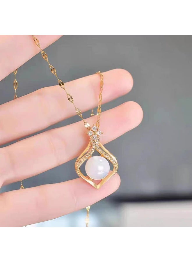 إينوشا قلادة تعليق عصرية للسيدات مزينة بالراينستونز واللؤلؤ - هدية مثالية لعيد الأم، اليوم الوردي والمناسبات الخاصة - Image 2