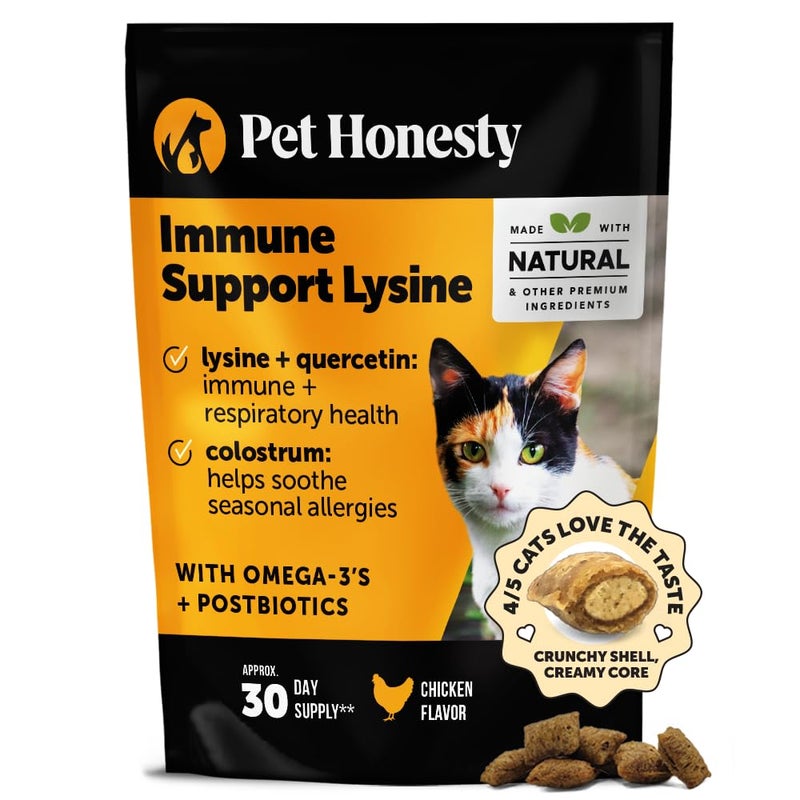 Pet Honesty Cat Immune Support Lysine â€“ Allergy Relief & Immune Health Supplement for Cats with L-Lysine, Colostrum, Quercetin & Omega-3 â€“ Soothes Sneezing, Runny Nose & Itchy Skin Chicken, (30-Day Supply) - Image 1