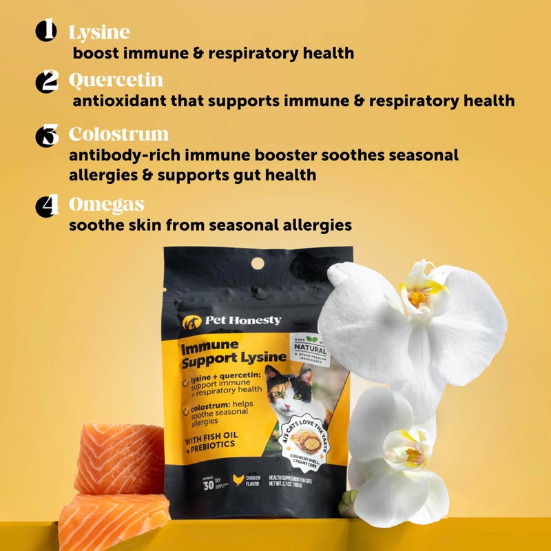 Pet Honesty Cat Immune Support Lysine â€“ Allergy Relief & Immune Health Supplement for Cats with L-Lysine, Colostrum, Quercetin & Omega-3 â€“ Soothes Sneezing, Runny Nose & Itchy Skin Chicken, (30-Day Supply) - Image 3