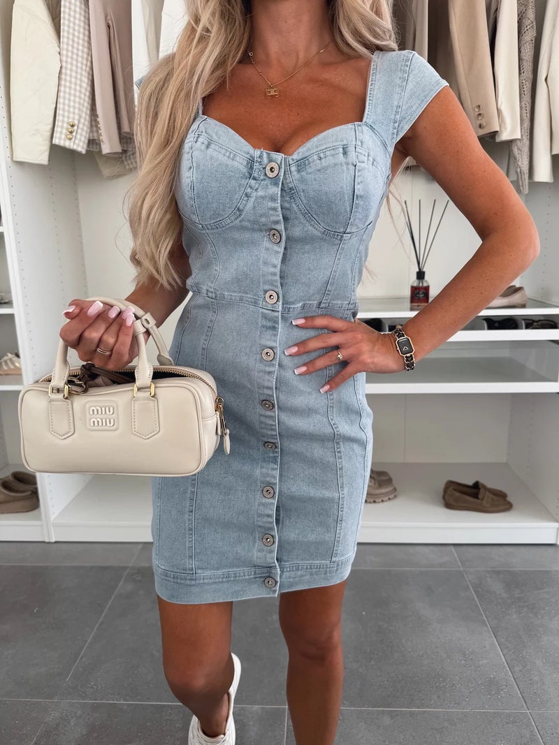 25 Years Independent Station Ladies Summer Street Tide Sleeveless Single-Breasted Denim Dress 8955 - Image 3