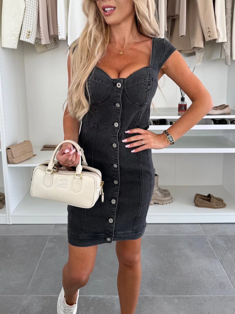 25 Years Independent Station Ladies Summer Street Tide Sleeveless Single-Breasted Denim Dress 8955 - Image 1
