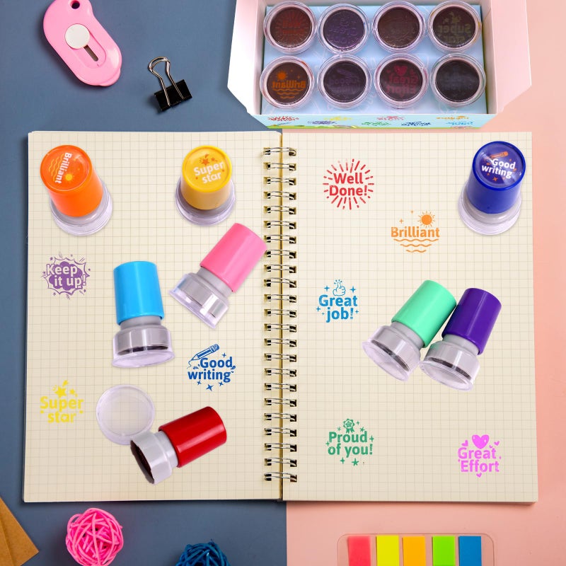 Fancy Land Teacher Stamps Self Inking for Classroom Rubber Stamp for Grading Homework Test Motivation Students Behavior Reward Supplies 8Pcs - Image 3
