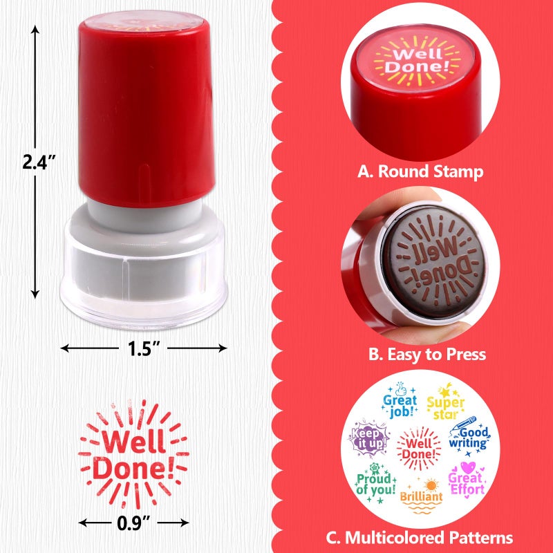 Fancy Land Teacher Stamps Self Inking for Classroom Rubber Stamp for Grading Homework Test Motivation Students Behavior Reward Supplies 8Pcs - Image 2