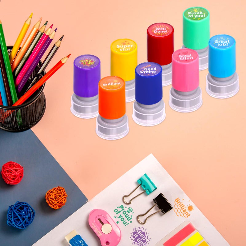 Fancy Land Teacher Stamps Self Inking for Classroom Rubber Stamp for Grading Homework Test Motivation Students Behavior Reward Supplies 8Pcs - Image 5