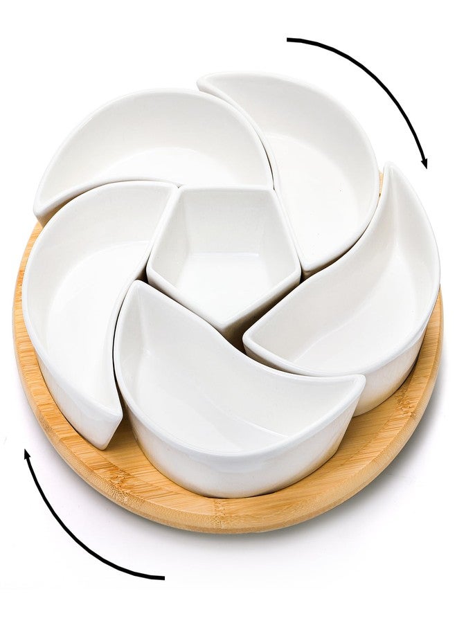 Cididu Ceramic Serving Tray Platters Lazy Susan, Rotating Divided Serving Set with 6 Removable Compartment, 11'' Appetizer Relish Dish, Snack Bowl Set for Christmas, Thanksgiving, Party, Kitchen - Image 1