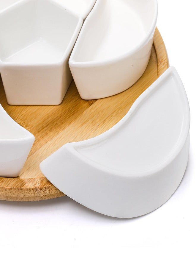 Cididu Ceramic Serving Tray Platters Lazy Susan, Rotating Divided Serving Set with 6 Removable Compartment, 11'' Appetizer Relish Dish, Snack Bowl Set for Christmas, Thanksgiving, Party, Kitchen - Image 3