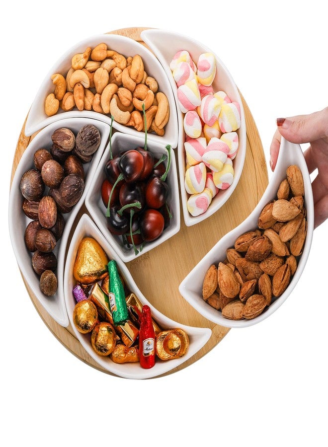 Cididu Ceramic Serving Tray Platters Lazy Susan, Rotating Divided Serving Set with 6 Removable Compartment, 11'' Appetizer Relish Dish, Snack Bowl Set for Christmas, Thanksgiving, Party, Kitchen - Image 5