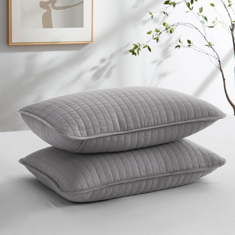 Southshore Fine Livi Southshore Fine Linens - VILANO Springs - Pair of Quilted Pillow Sham Covers (No Inserts)  22"" x 22""  Steel Grey  - Image 1