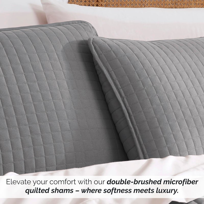 Southshore Fine Livi Southshore Fine Linens - VILANO Springs - Pair of Quilted Pillow Sham Covers (No Inserts)  22"" x 22""  Steel Grey  - Image 4