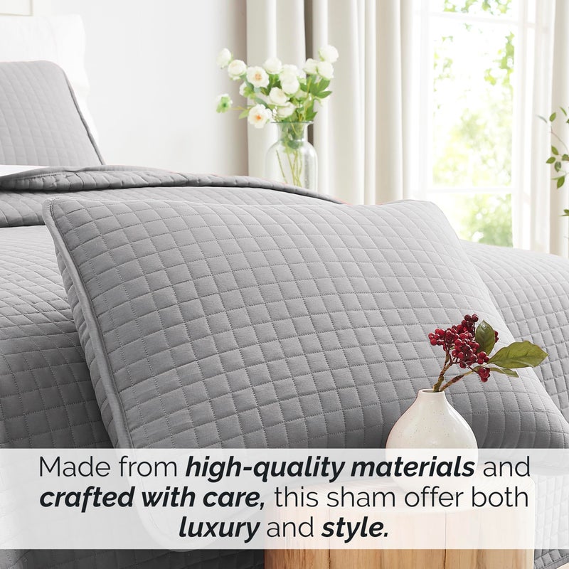Southshore Fine Livi Southshore Fine Linens - VILANO Springs - Pair of Quilted Pillow Sham Covers (No Inserts)  22"" x 22""  Steel Grey  - Image 3