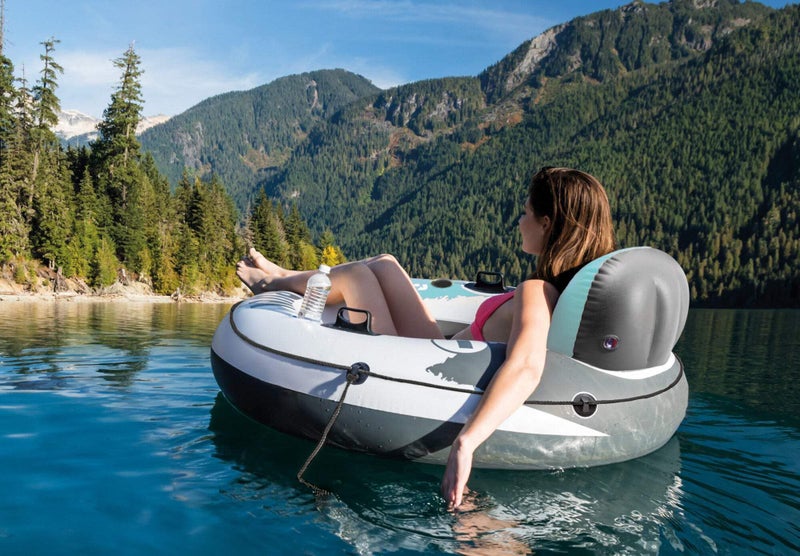 INTEX 56825EP River Run 1 Inflatable Floating Lounge: Comfortable Backrest – Built-in Cup Holders – Durable Grab Handles – All Around Grab Rope – 220lb Weight Capacity – Color May Vary - Image 3