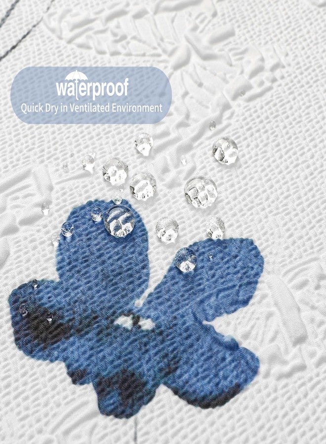 QiyI Watercolor Floral Shower Curtain, 3D Embossed Butterflies Blue Pink Flower Bathroom Curtain, Minimalist White Cloth Bath Curtain, Waterproof Fabric Textured Shower Curtain Set with Hooks, 72x72 - Image 5