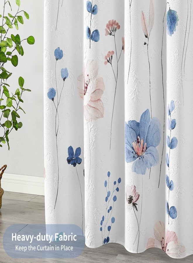 QiyI Watercolor Floral Shower Curtain, 3D Embossed Butterflies Blue Pink Flower Bathroom Curtain, Minimalist White Cloth Bath Curtain, Waterproof Fabric Textured Shower Curtain Set with Hooks, 72x72 - Image 3