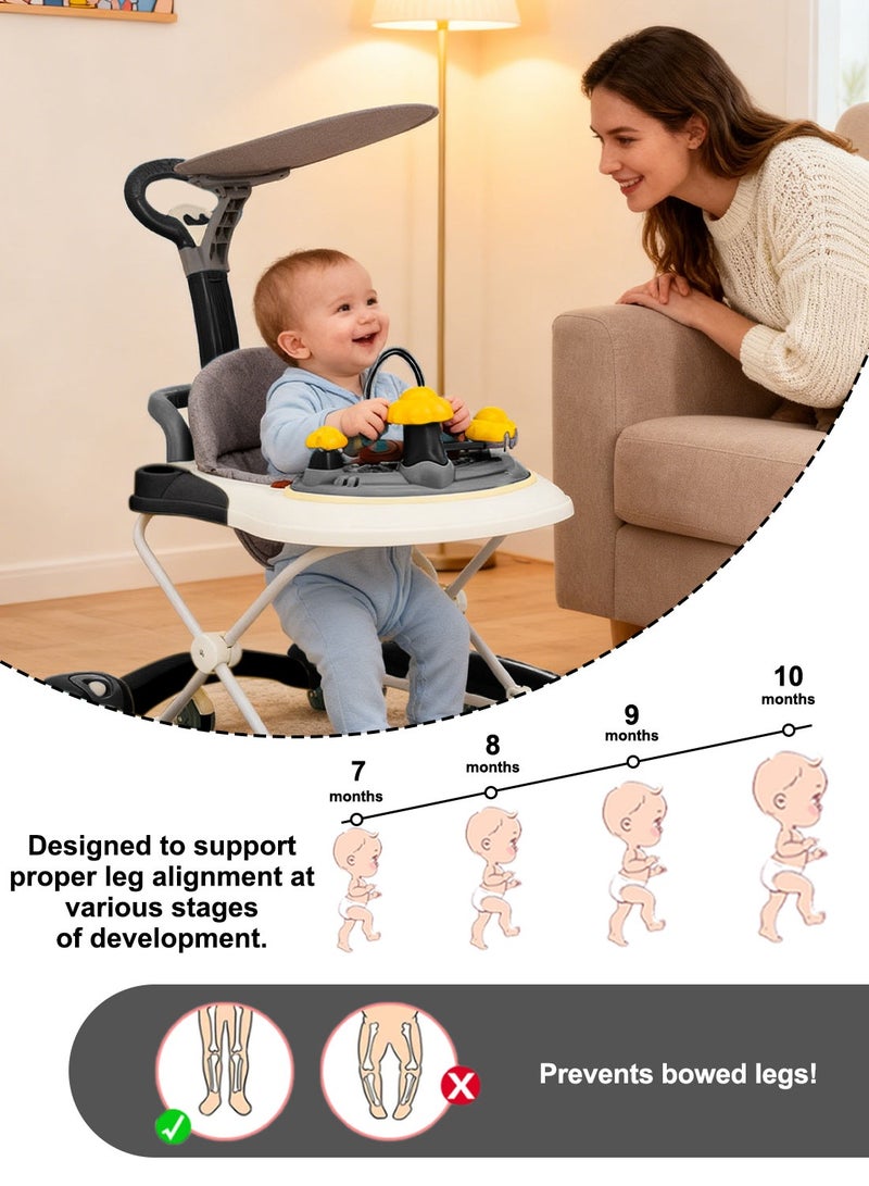 كيدل مشاية أطفال قابلة للتحويل 4 في 1 مع حصان هزاز بارتفاع قابل للتعديل وأضواء موسيقية ولعبة مشاية تعليمية مع عجلات صامتة ومقبض دفع للأطفال الصغار من عمر 12 إلى 36 شهرًا - Image 5