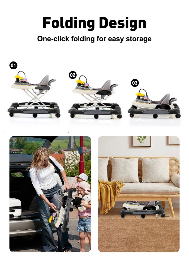 كيدل مشاية أطفال قابلة للتحويل 4 في 1 مع حصان هزاز بارتفاع قابل للتعديل وأضواء موسيقية ولعبة مشاية تعليمية مع عجلات صامتة ومقبض دفع للأطفال الصغار من عمر 12 إلى 36 شهرًا - Image 3