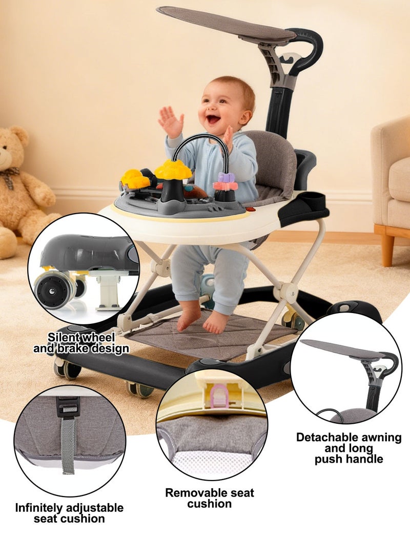 كيدل مشاية أطفال قابلة للتحويل 4 في 1 مع حصان هزاز بارتفاع قابل للتعديل وأضواء موسيقية ولعبة مشاية تعليمية مع عجلات صامتة ومقبض دفع للأطفال الصغار من عمر 12 إلى 36 شهرًا - Image 4
