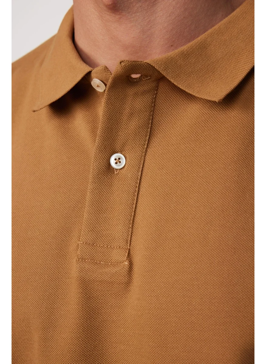 تودورس Men's Slim Fit Narrow Cut Cotton Plain Pique Brown Polo Collar T-Shirt