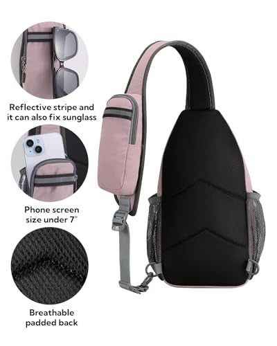 WATERFLY Crossbody Sling Backpack Sling Bag Travel Hiking Chest Bag Daypack (Pink) - Image 5