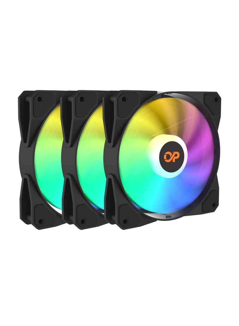 POWER 120mm 3-in-1 Square Frame Fan, ARGB 3-pin LED, Air Balance Curved Blades, Sealed Bearings, 120mm PWM Control for PC Cases and Liquid Coolers (3 Pack) Black  - Image 1