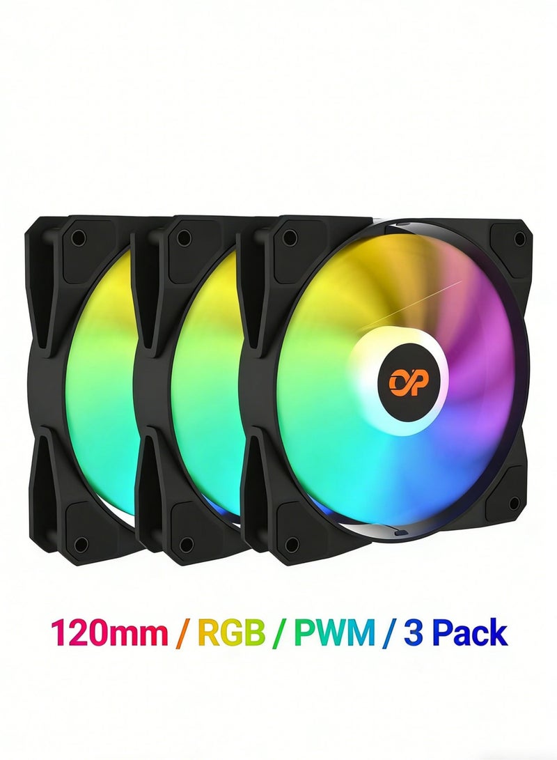 باور مجموعة من 3 مراوح تبريد للكمبيوتر مقاس 120 مم بتقنية ARGB RGB PWM - مراوح عالية الأداء وهادئة لكيس الكمبيوتر وأنظمة التبريد السائل. - Image 2