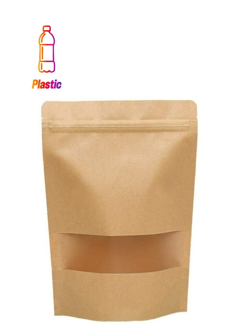 Party Time Party Time 48-Pieces 8x5.5inch Brown Kraft Food Pouches Stand Up Food Bags, Zip Lock Reusable Packing Pouches  - Image 1
