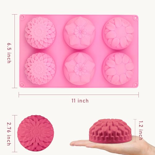 ROTATE COLOR Silicone Soap Molds, different Cavities Soap Mold with Different Shapes, Perfect for Soap Making, Handmade Cake Chocolate Desserts Biscuit Pudding Teacake Jelly （3 Pack - Flower） - Image 4