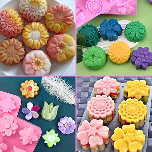 ROTATE COLOR Silicone Soap Molds, different Cavities Soap Mold with Different Shapes, Perfect for Soap Making, Handmade Cake Chocolate Desserts Biscuit Pudding Teacake Jelly （3 Pack - Flower） - Image 2