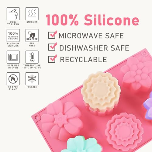 ROTATE COLOR Silicone Soap Molds, different Cavities Soap Mold with Different Shapes, Perfect for Soap Making, Handmade Cake Chocolate Desserts Biscuit Pudding Teacake Jelly （3 Pack - Flower） - Image 3